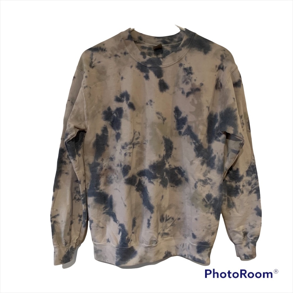 Bleach Tie Dye Gildan Sweatshirt Adult Small S Blue Grey Retro boho